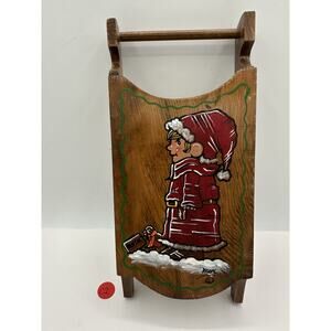 Vtg Hand Made Wooden Musical Sled Christmas Decor Artist Signed USA Cottage Core